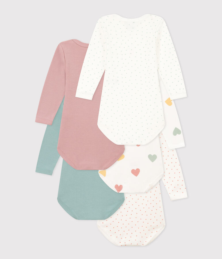 Confezione da 5 body beb&egrave; a maniche lunghe in cotone a cuori multicolore