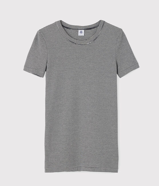 T-shirt girocollo iconica in cotone Donna blu SMOKING/bianco MARSHMALLOW