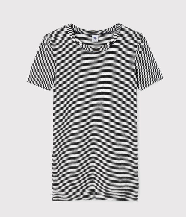 T-shirt girocollo iconica in cotone a righe Donna blu/bianco