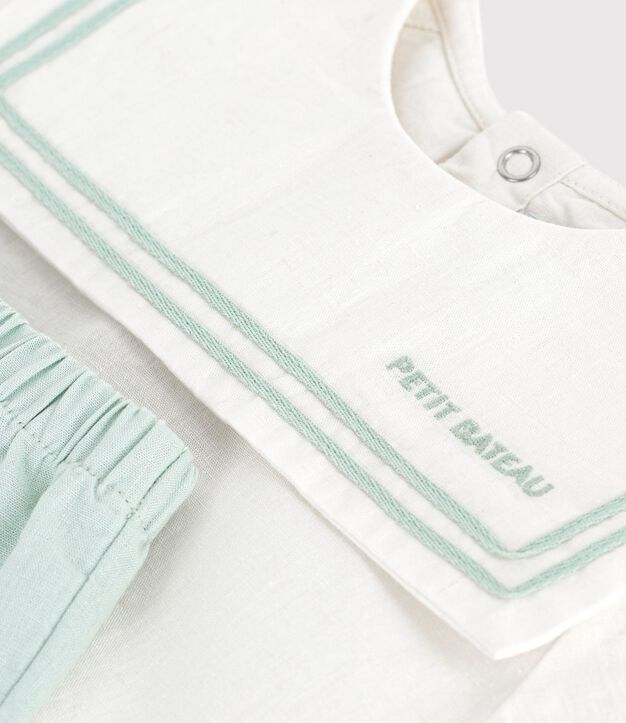 Completo neonato 2 pezzi in misto cotone/lino con top con colletto alla marinara bianco/blu