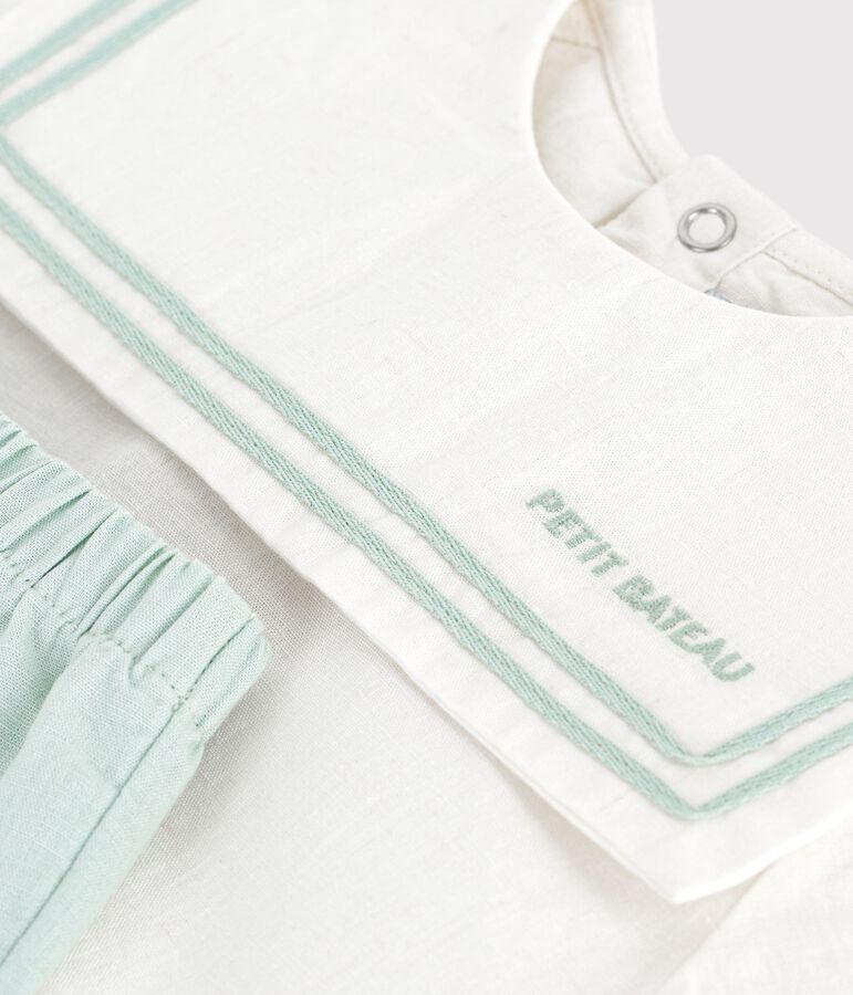 Completo neonato 2 pezzi in misto cotone/lino con top con colletto alla marinara bianco/blu