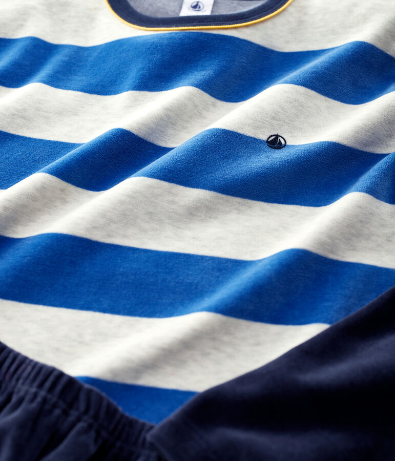 Pigiama bambino a righe in ciniglia blu/multicolore