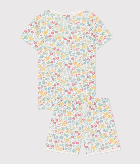 Pigiama corto a fiori in cotone bambina  bianco MARSHMALLOW/bianco MULTICO