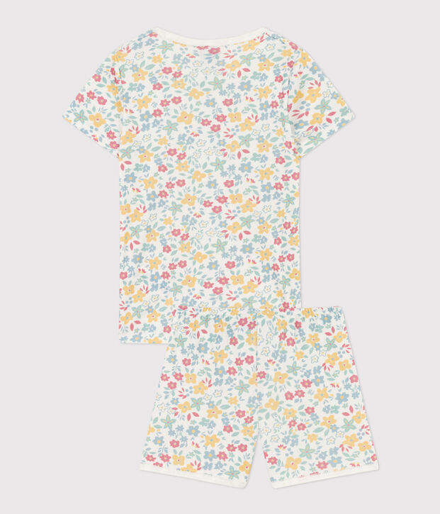 Pigiama corto a fiori in cotone bambina bianco/multicolore