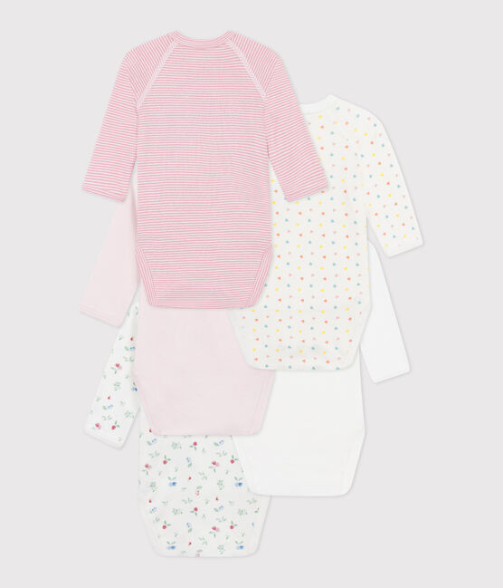 Set da 5 body incrociati a maniche lunghe in cotone fantasia neonato variante 1
