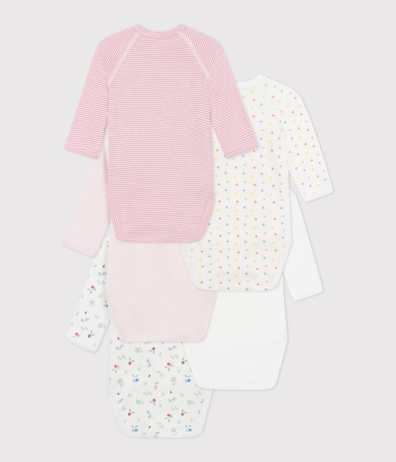 Set da 5 body incrociati a maniche lunghe in cotone fantasia neonato multicolore