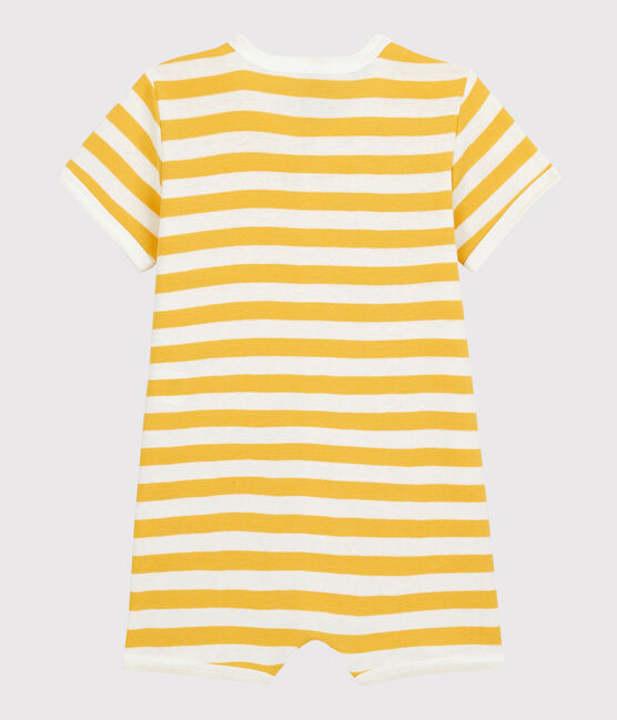 Tutina corta a righe bebè in cotone giallo OCRE/bianco MARSHMALLOW