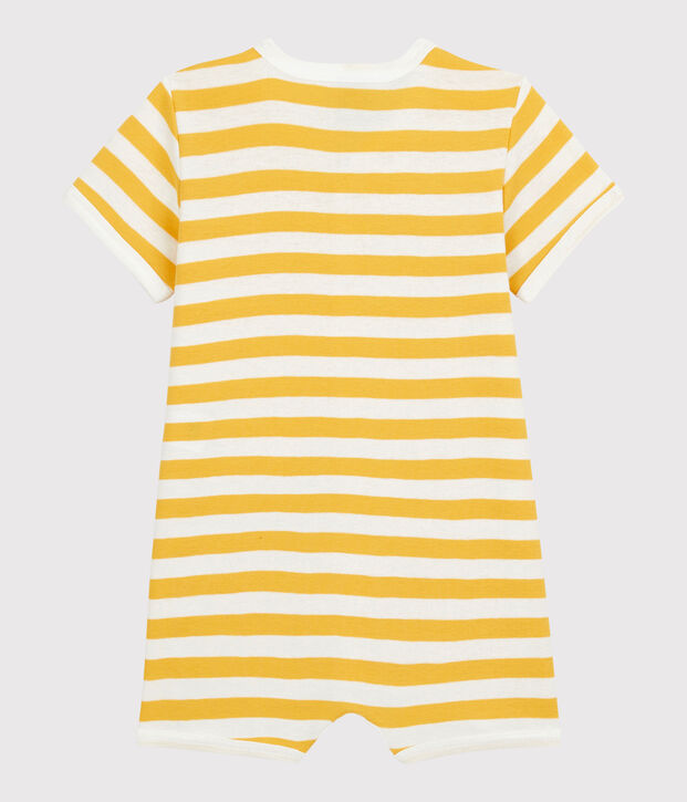 Tutina corta a righe beb&egrave; in cotone giallo/bianco