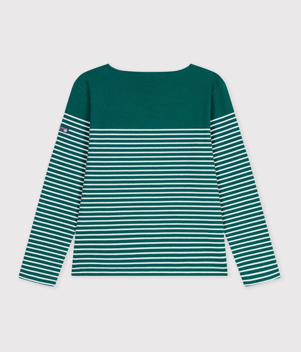 T-shirt marini&egrave;re in cotone donna verde/bianco