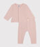 Completo cardigan e pantaloni in tessuto felpato bebè rosa SALINE
