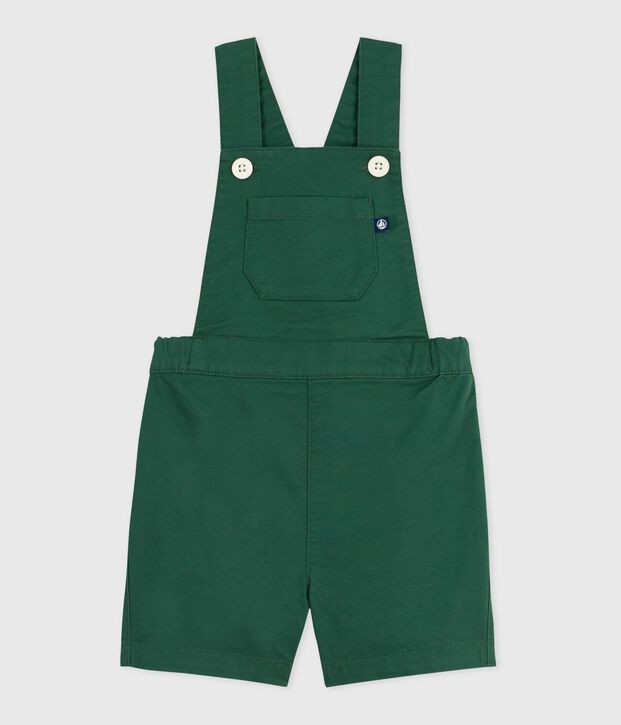 Salopette corta in serge di cotone tinta unita neonato verde