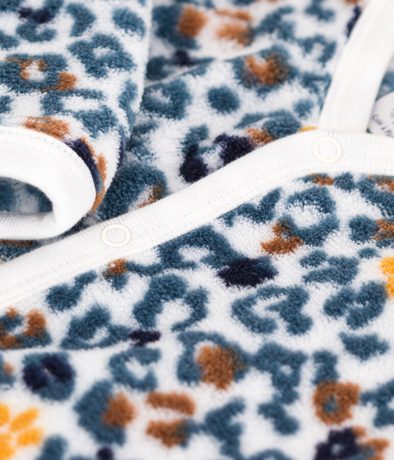 Tutina imbottita senza piedi beb&egrave; in pile bianco/multicolore