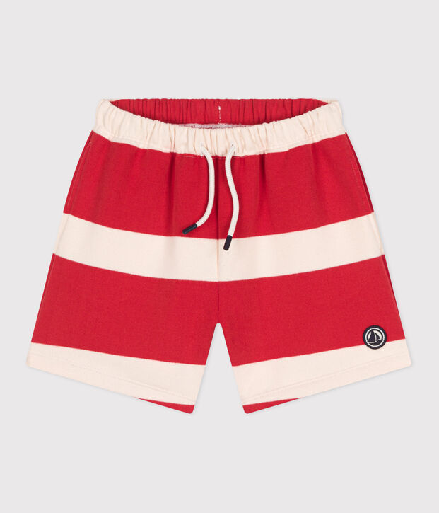 Shorts in cotone a righe bambina rosso/ecru