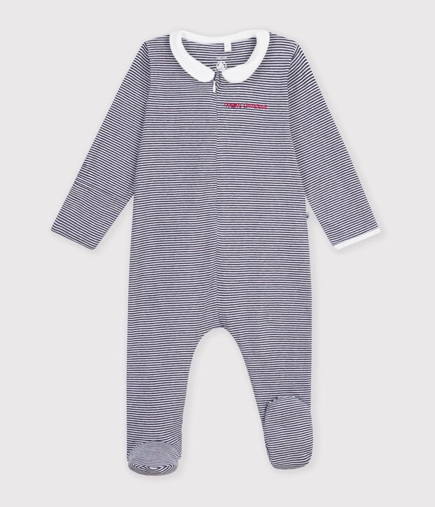 Pigiama in cotone con stampa a righe neonato blu/bianco