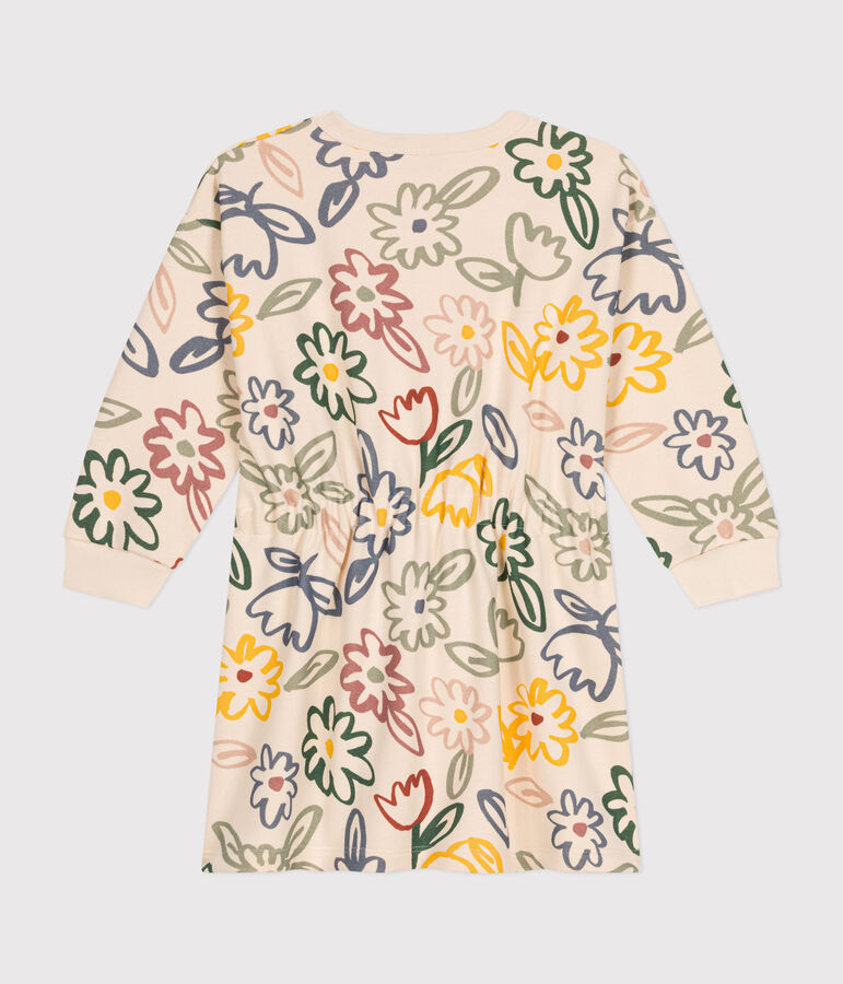 Abito a maniche lunghe in tessuto felpato bambina ecru/multicolore