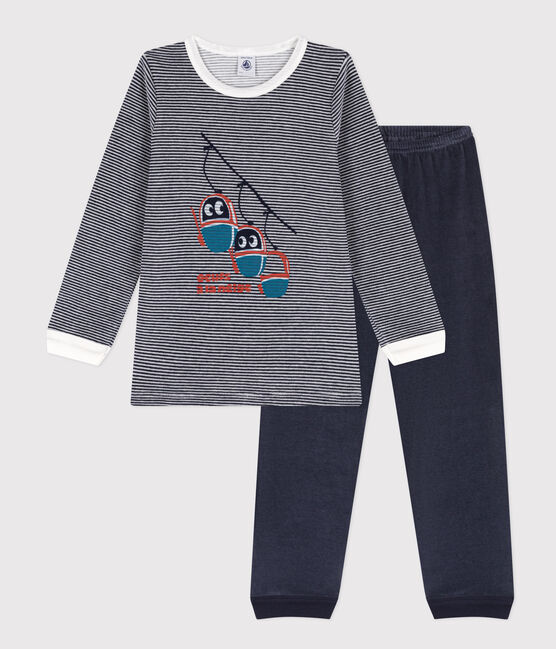 Pigiama bambino unisex in ciniglia blu SMOKING/bianco MARSHMALLOW