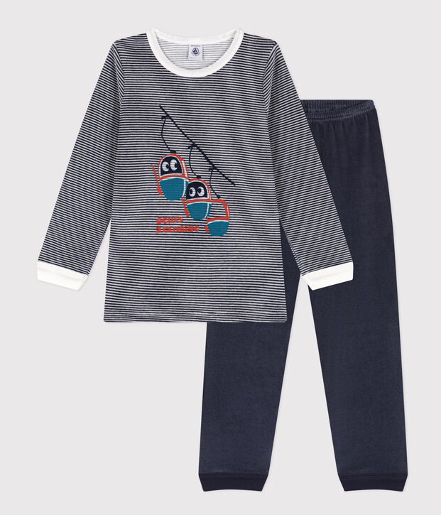 Pigiama bambino unisex in ciniglia blu/bianco