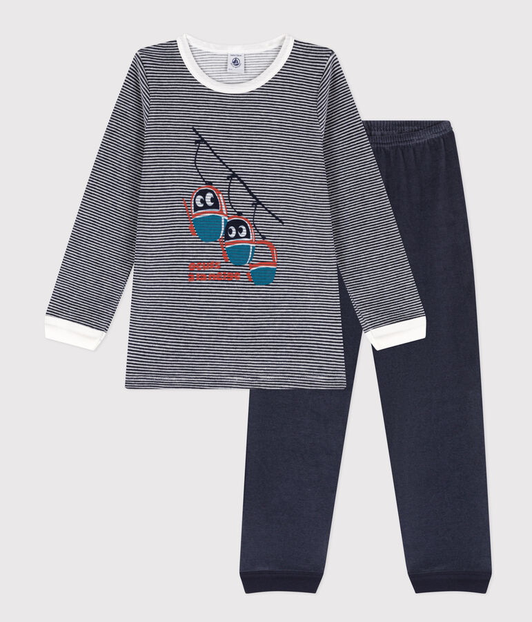 Pigiama bambino unisex in ciniglia blu/bianco