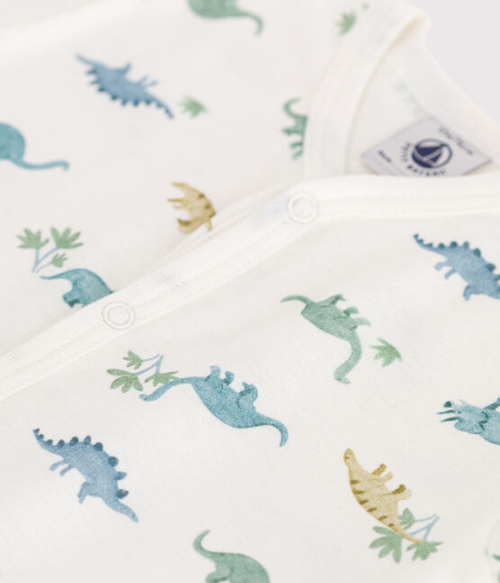 Tutina corta in cotone con dinosauro neonato bianco MARSHMALLOW/bianco MULTICO