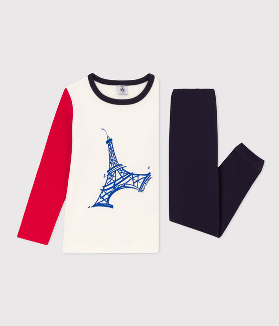 Pigiama Tour Eiffel in cotone bambino unisex blu SMOKING/bianco MULTICO