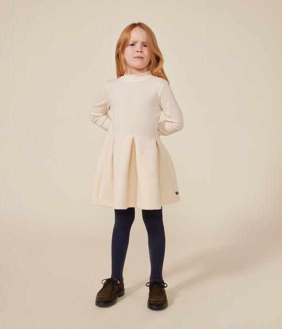 Abito a maniche lunghe bimateriale bambina ecru AVALANCHE