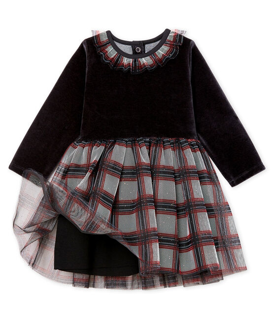 Abito bi-materiale a maniche lunghe da bebè femmina nero NOIR/bianco MULTICO