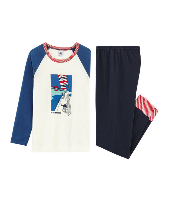 Pigiama bambino a costine blu SMOKING/bianco MULTICO