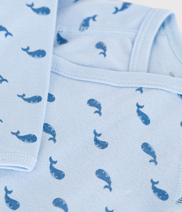 Body incrociati a maniche lunghe in cotone neonato blu/blu