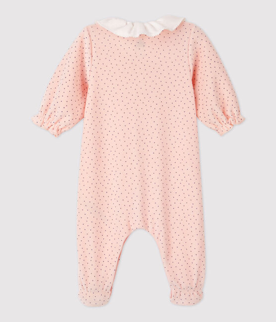 Tutina pigiama bebè femmina in ciniglia di cotone biologico con collo stampato a pois rosa MINOIS/ MAJOR