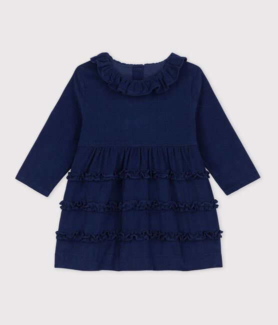 Abito a maniche lunghe bebè in velluto extra-fine BLEU FONCE