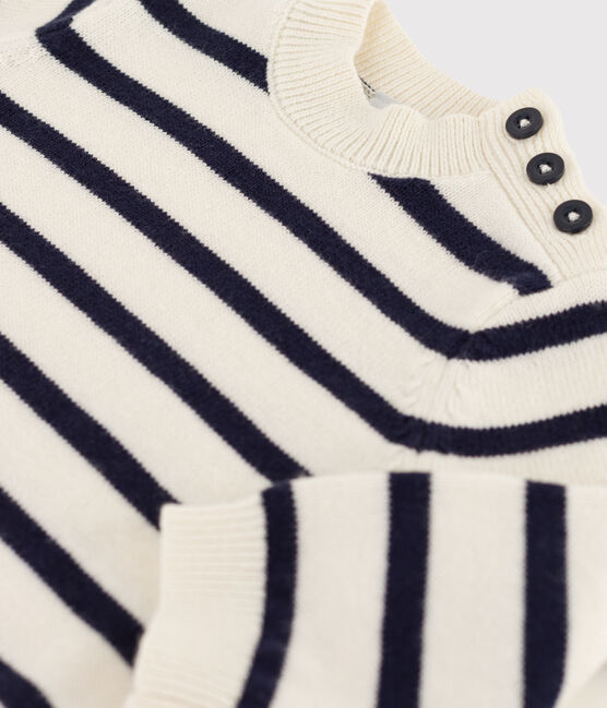 Maglione a righe marinière, in lana e cotone per neonati bianco MARSHMALLOW/blu SMOKING