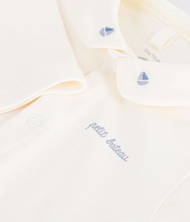 Body a maniche lunghe in cotone tinta unita con colletto ricamato neonato blu/blu