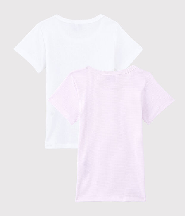 Confezione da 2 t-shirt manica corta millerighe rosa bambina in cotone biologico multicolore