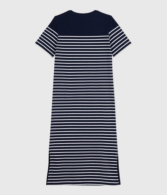 Abito lungo da donna in cotone a righe blu SMOKING/bianco MARSHMALLOW