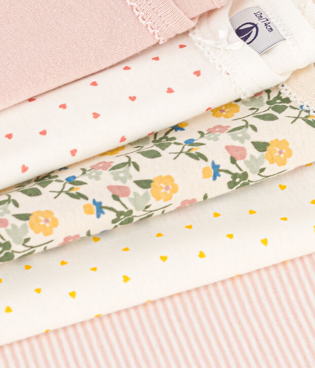 Confezione da 5 body beb&egrave; manica corta a fiori in cotone multicolore