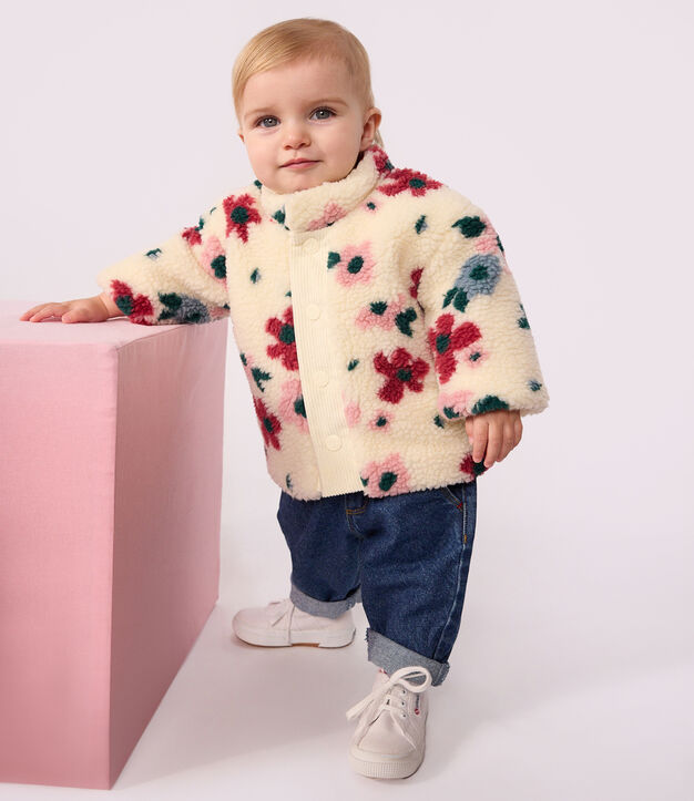 Cappotto imbottito in sherpa con stampa a fiori neonato ecru/multicolore
