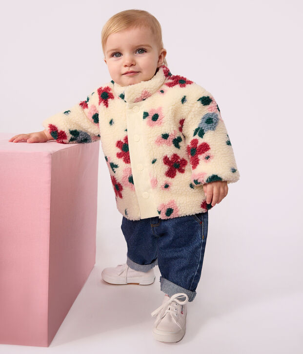 Cappotto imbottito in sherpa con stampa a fiori neonato ecru/multicolore