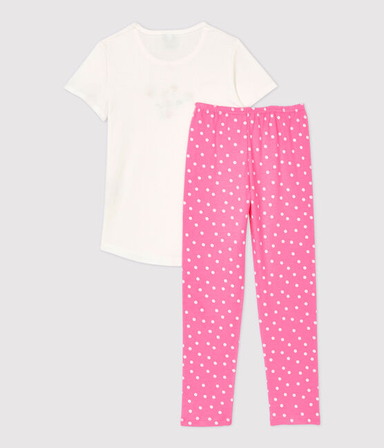 Pigiama bambina manica corta in cotone rosa PETAL/bianco MARSHMALLOW