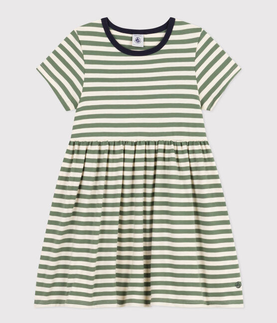 Abito a maniche corte in cotone a righe bambina verde CROCO/ AVALANCHE