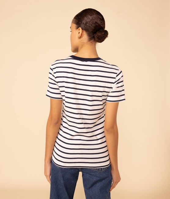 T-shirt L'ICONIQUE girocollo in cotone Donna bianco MARSHMALLOW/blu SMOKING