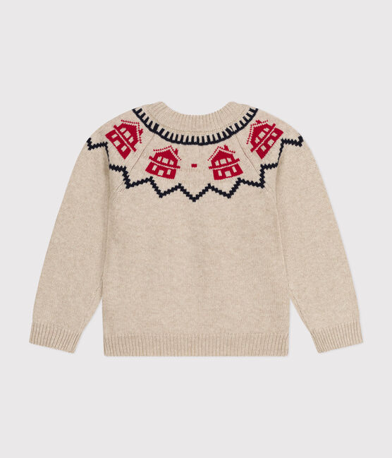 Pullover jaquard in lana e cotone bambino unisex beige MONTELIMAR/bianco MULTICO