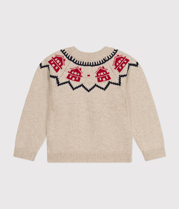 Pullover jaquard in lana e cotone bambino unisex beige/multicolore