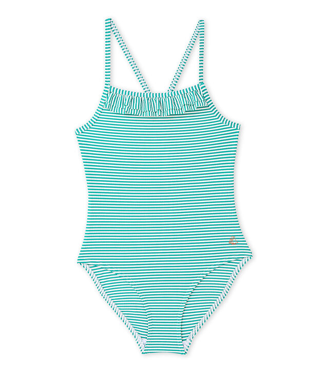 Costume da bagno intero bambina verde/bianco