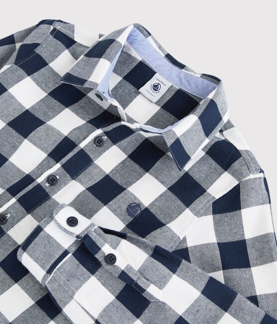 Camicia bambino a scacchi blu SMOKING/bianco MARSHMALLOW