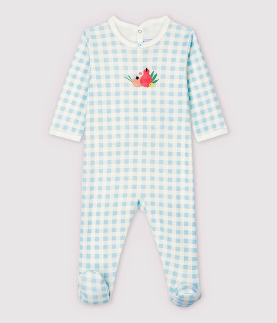 Tutina pigiama quadrettini vichy blu bebè femmina in cotone bianco MARSHMALLOW/blu JASMIN