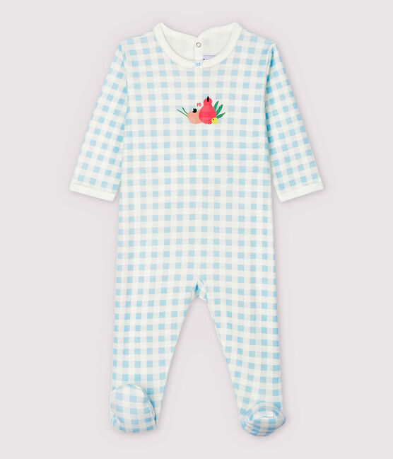 Tutina pigiama quadrettini vichy blu bebè femmina in cotone bianco MARSHMALLOW/blu JASMIN