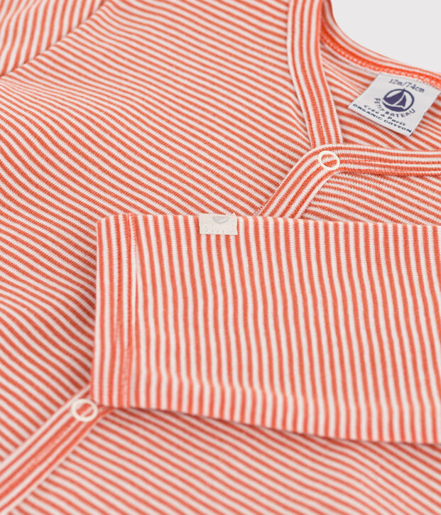 Tutina pigiama millerighe di cotone per neonati rosa/bianco