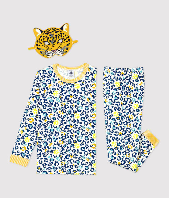 Pigiama bambina/bambino fosforescente fantasia leopardo in cotone bianco MARSHMALLOW/bianco MULTICO