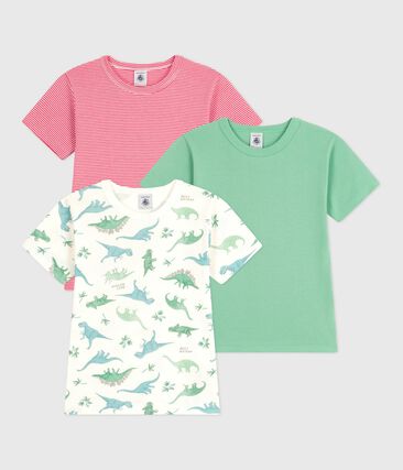 Set di 3 T-shirt bambino a maniche corte in cotone con dinosauri-image