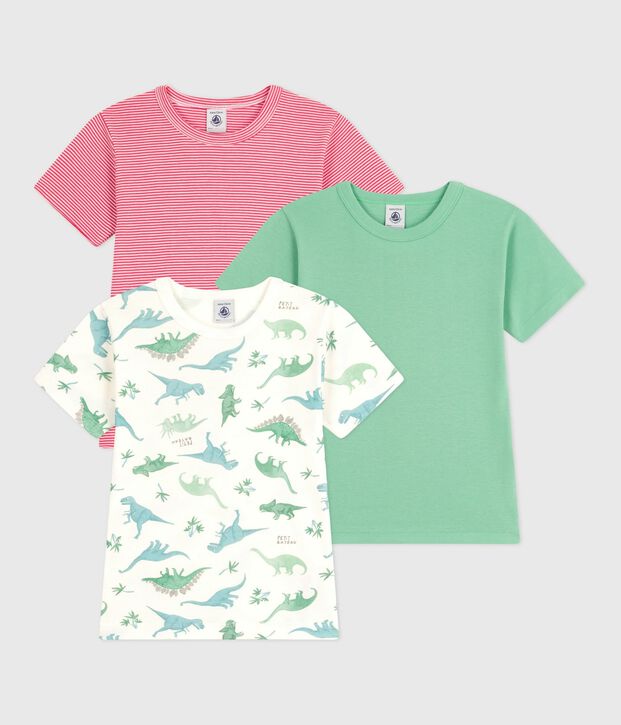 Set di 3 T-shirt bambino a maniche corte in cotone con dinosauri multicolore